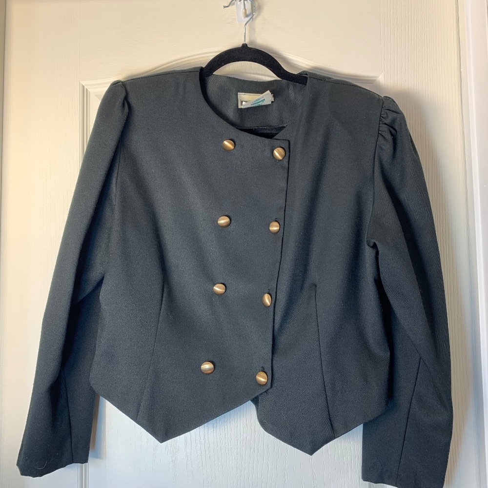 Vintage Cropped Double-Breasted Blazer with Gold Buttons – Power‎ 80s Look – 13